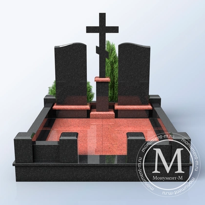Мемориальный комплекс с чёрным крестом над стелами АР3563