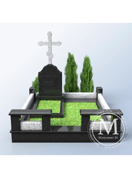 Мемориальный комплекс с высоким крестом, черный цоколь из гранита в Санкт-Петербурге 3D макет
