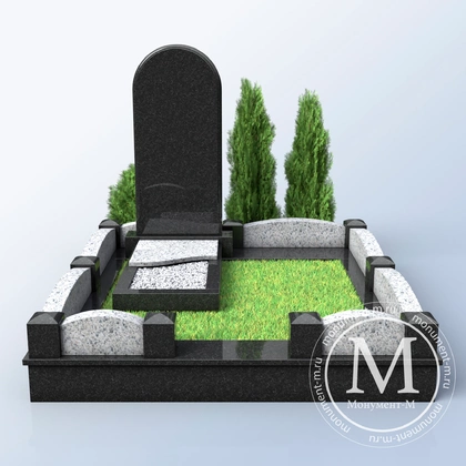 Мемориальный комплекс с аркой и светлой плиткой АР3599
