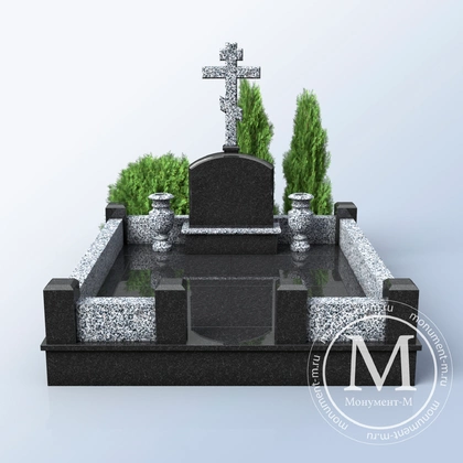 Мемориальный комплекс с резным крестом и плитой АР3601