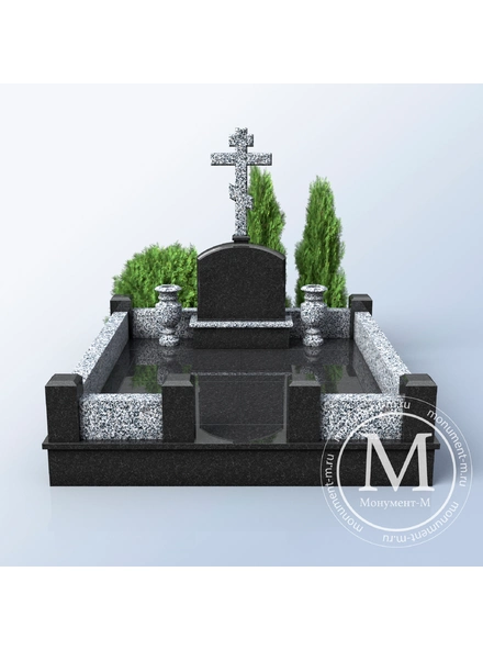 Мемориальный комплекс с резным крестом и плитой АР3601 3D макет