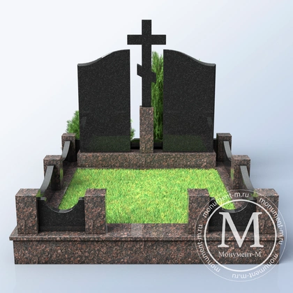 Мемориальный комплекс с крестом и бурой оградой АР3584