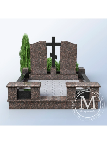 Памятник с гранитным крестом и цоколем, двойной мемориальный комплекс в Санкт-Петербурге 3D макет