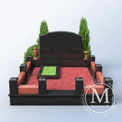 Мемориальный комплекс с красной засыпкой и туей АР3543