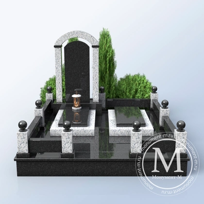Мемориальный комплекс со светлой плитой и лампадой АР3544