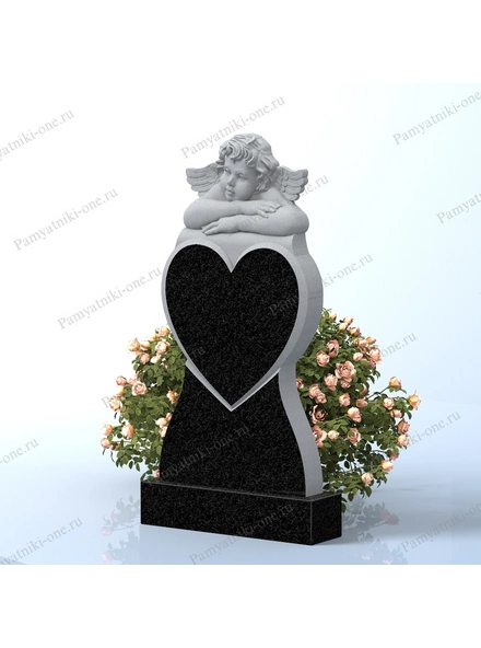 Памятник с сердцем и резным ангелом-младенцем АР0380М 3D макет