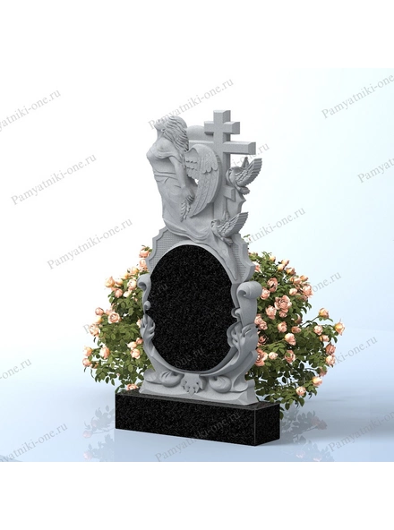 Вертикальное надгробие с фигурным крылом и крестом в Санкт-Петербурге 3D макет