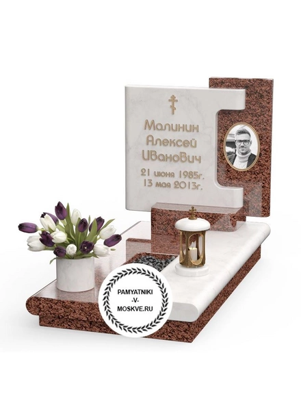 Элитный памятник с красным основанием и лампадой АР2423