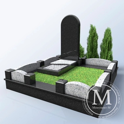 Мемориальный комплекс с аркой и светлой плиткой АР3599