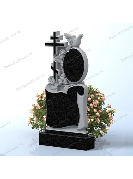Памятник-стела с крестом, голубем и лёгкой резьбой АР0270Ж 3D макет