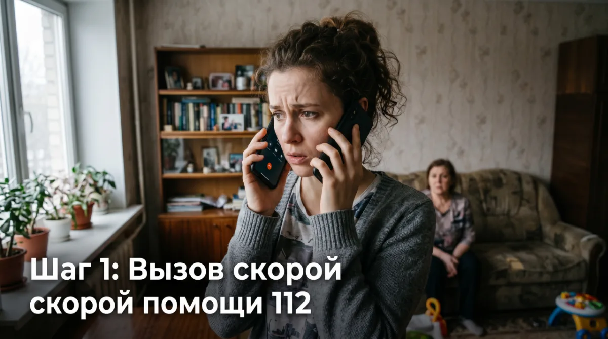 Шаг 1: женщина звонит по номеру 112, вызывая скорую помощь