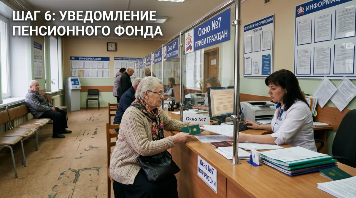 Шаг 6: уведомление Пенсионного фонда, приём документов в окне