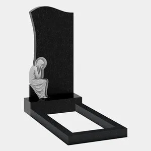 Памятник из чёрного гранита со скульптурой скорбящего ангела