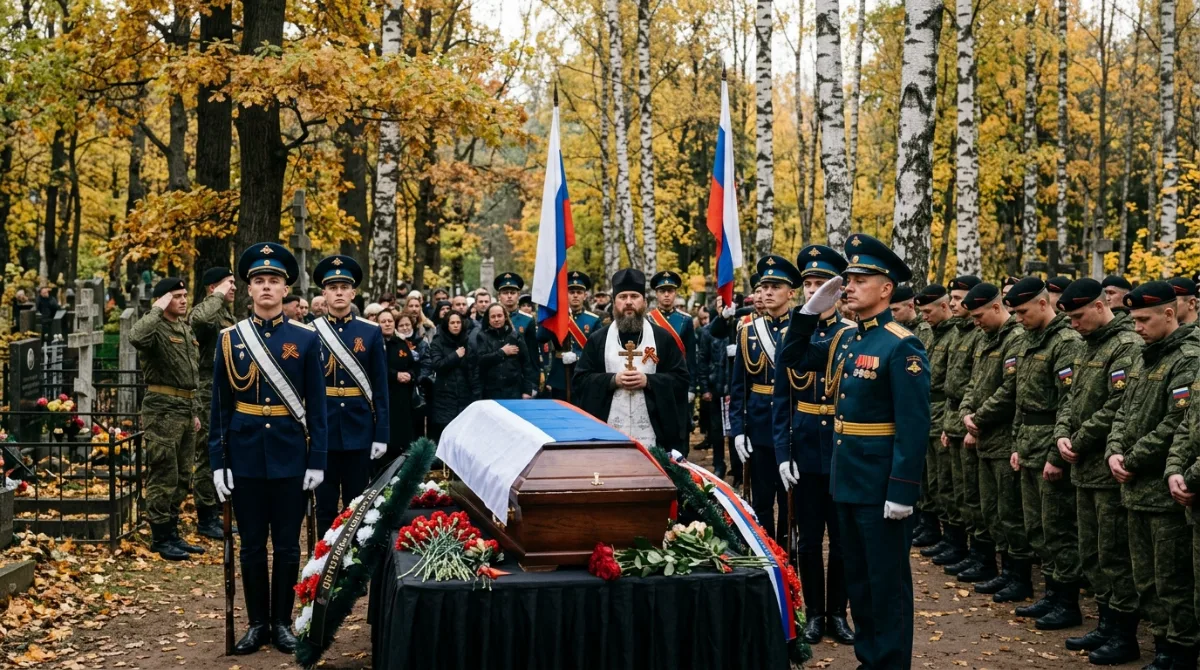 Воинские почести на церемонии прощания: почётный караул и гроб с флагом