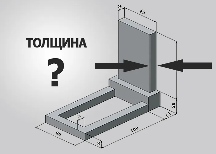 Схема: толщина стелы памятника в разрезе комплекта с цветником