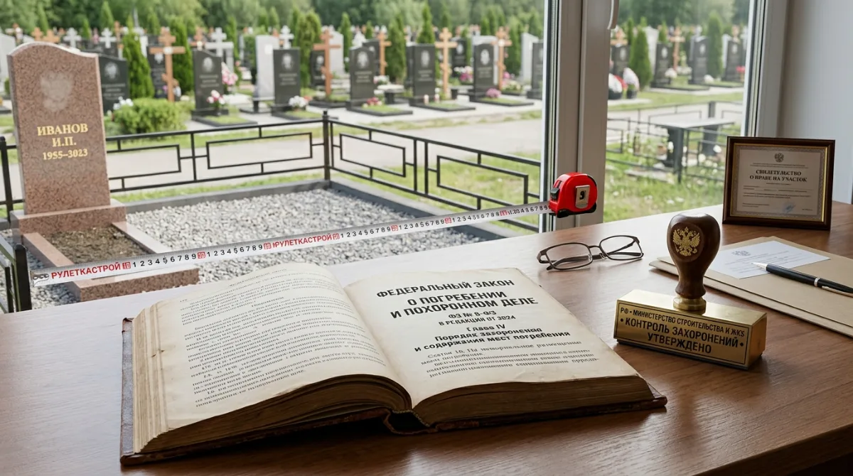 Нормативные документы, печать и образец памятника на столе администрации кладбища