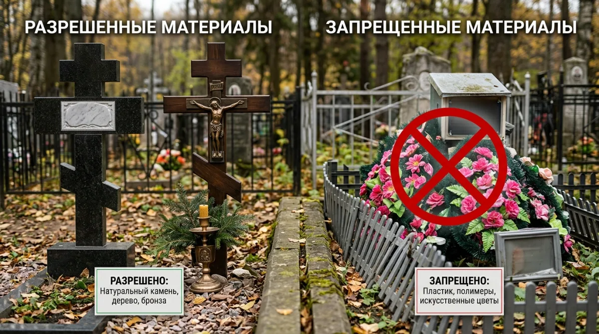 Сравнение разрешённых и запрещённых материалов для оформления захоронения
